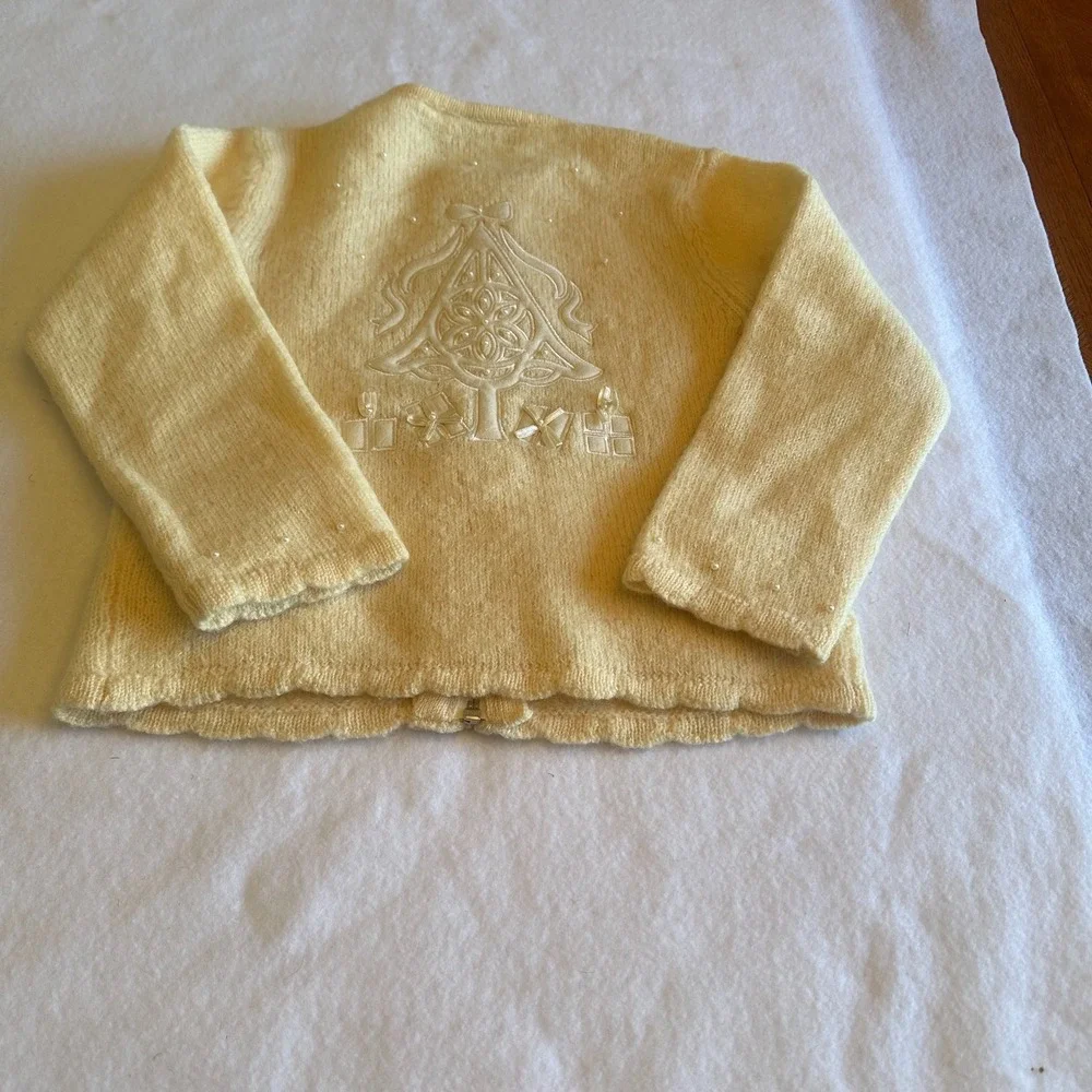 Vintage Heirlooms Polly Flinders Girls L 6X Yellow Wool Beaded Christmas Sweater